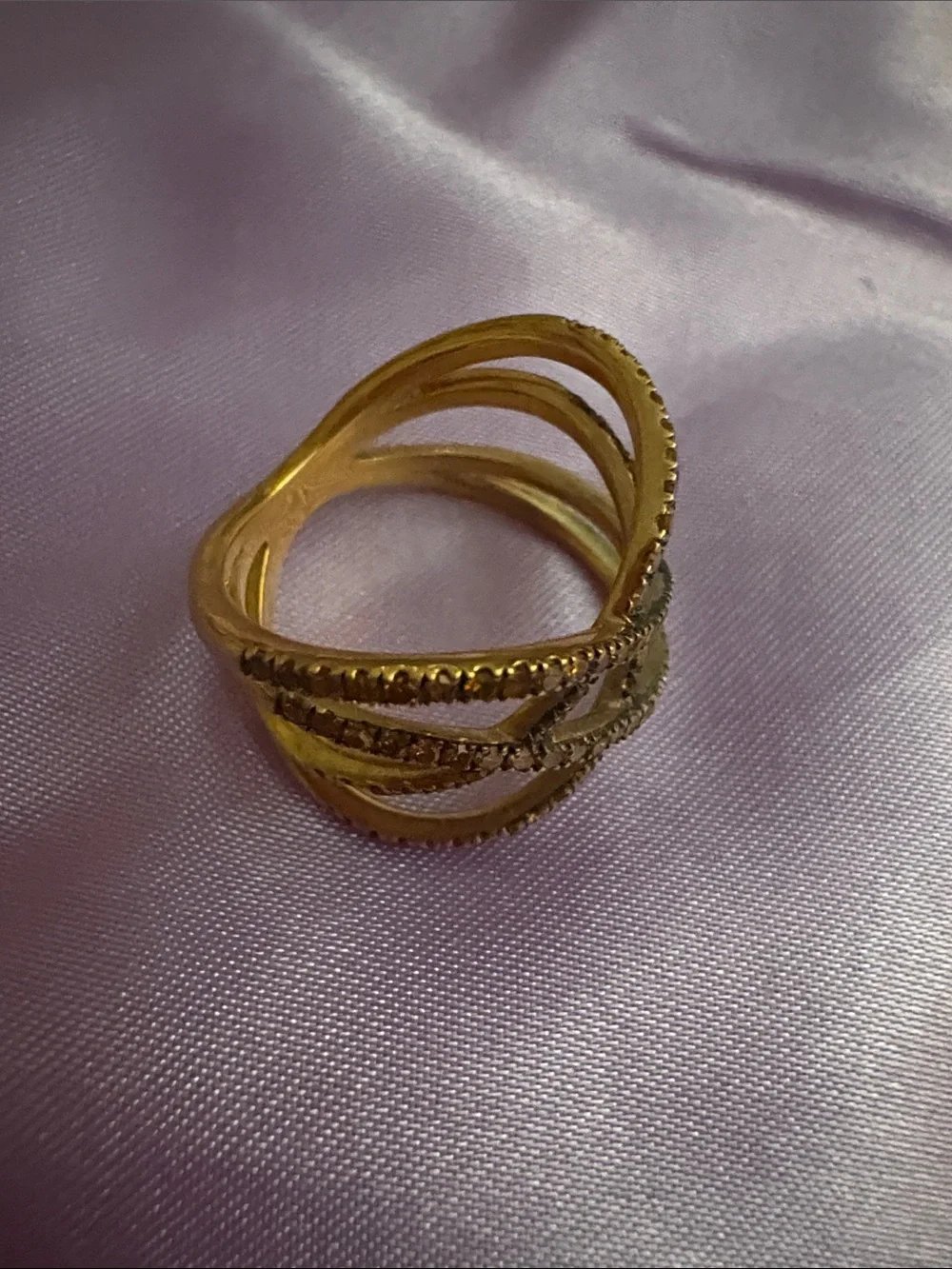 Gold-Tone Crisscross Ring with Amber Stones - Women Jewelry